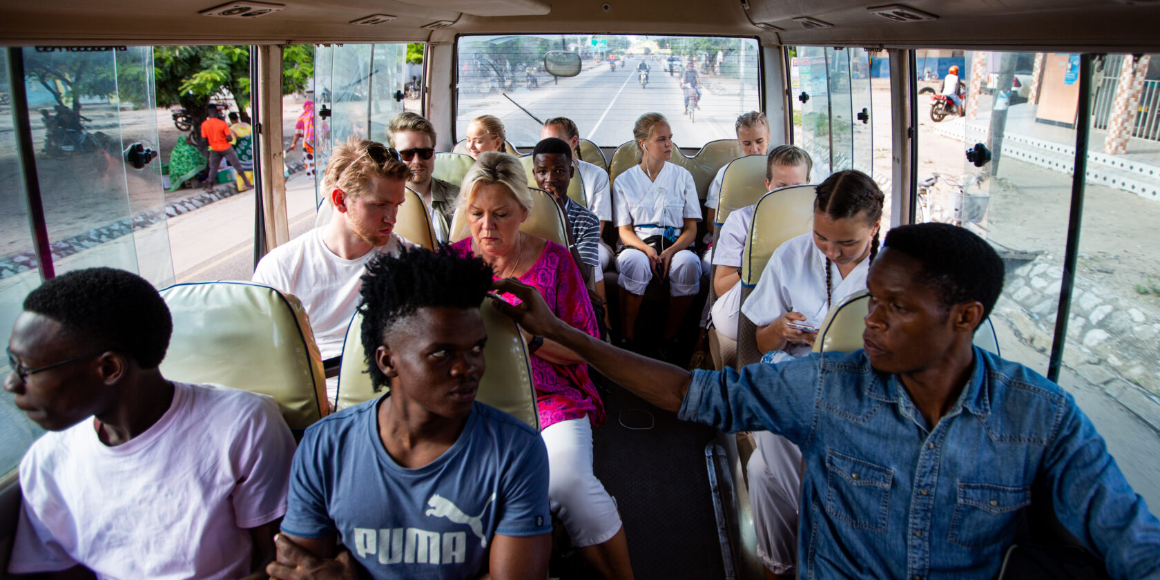 Bus full of students and participants of the youth group program